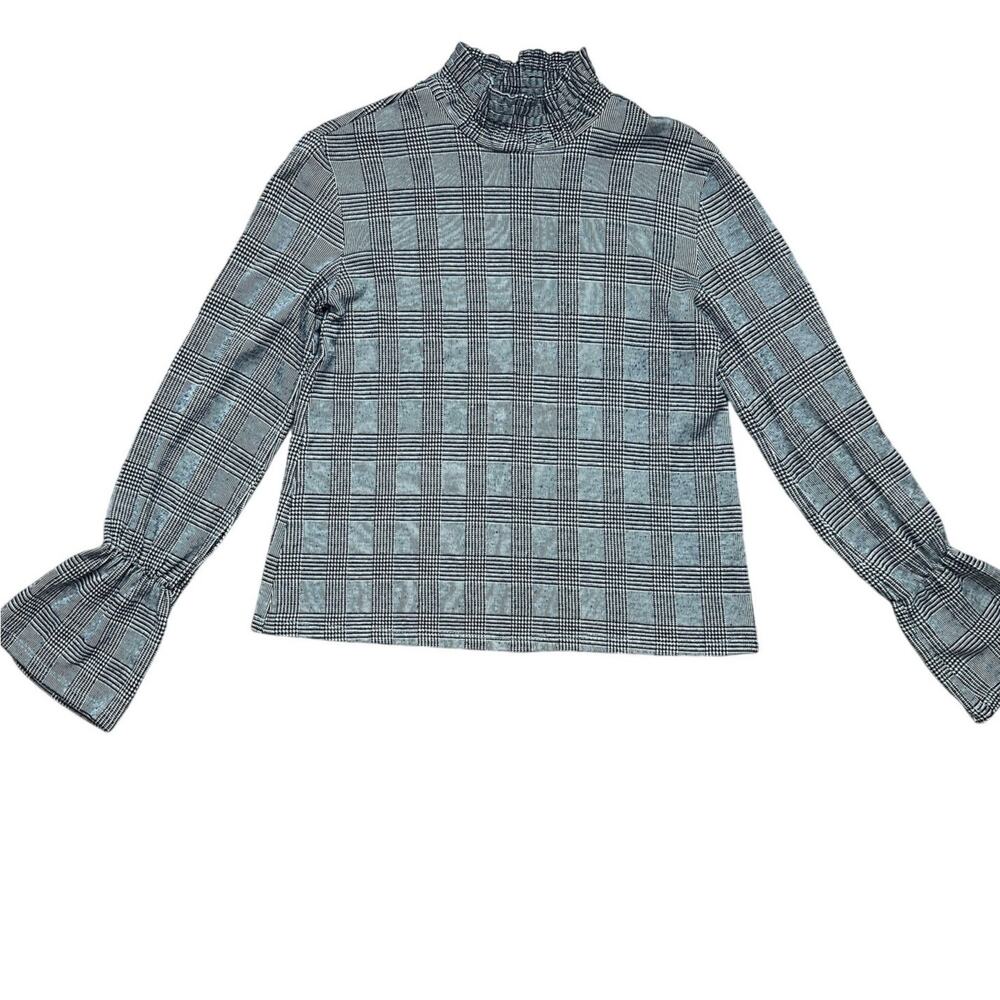 Work Wear "ZARA TRAFALUC" Wide Houndstooth Top w/ Bell Sleeves SIZE S